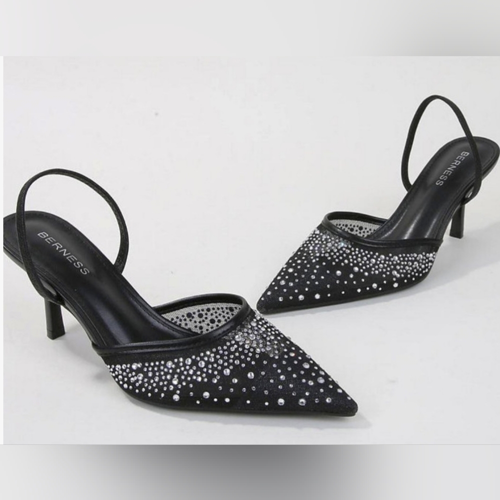 Glamorous Black Crystal Embellished Heels